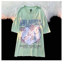 Rabbit Floral Print Short Sleeve T-shirt  - Thumbnail 8