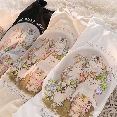 Cat print short sleeve t-shirt  - Thumbnail 2