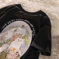 Cat Print Short Sleeve T-shirt  - Thumbnail 1