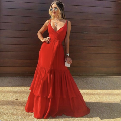 Red prom dresses spaghetti straps for party - Thumbnail 1