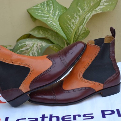 Handmade men classic chelsea wingtip style dress boot - Thumbnail 4