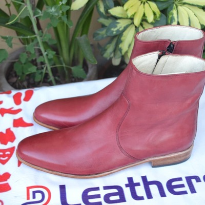 Handmade men genuine leather jodhpur style side zipper dress boot