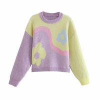 Purple & Yellow Flower Print Patchwork Sweater  - Thumbnail 4
