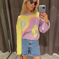 Purple & Yellow Flower Print Patchwork Sweater  - Thumbnail 1