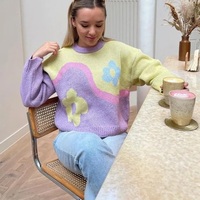 Purple & Yellow Flower Print Patchwork Sweater  - Thumbnail 2