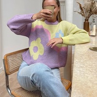 Purple & Yellow Flower Print Patchwork Sweater  - Thumbnail 3