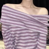 Purple Stripe Slash Neck Long Sleeve Shirt  - Thumbnail 2