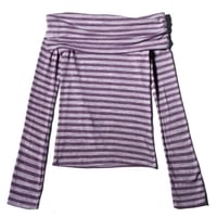 Purple Stripe Slash Neck Long Sleeve Shirt  - Thumbnail 4