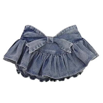 Denim Bow Ruffle Low Waist Skirt 