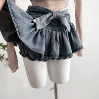 Denim Bow Ruffle Low Waist Skirt  - Thumbnail 1