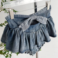 Denim Bow Ruffle Low Waist Skirt  - Thumbnail 3