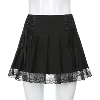 Black Bow Lace Up Pleated Mini Skirt  - Thumbnail 4