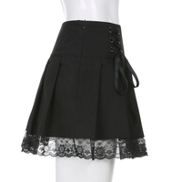 Black Bow Lace Up Pleated Mini Skirt  - Thumbnail 6