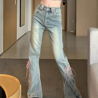 Pink Lace Up High Waist Flare Pants  - Thumbnail 5