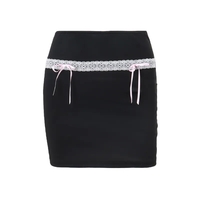 Black Bow Lace Trim High Waist Mini Skirt  - Thumbnail 6