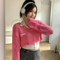 Pink Y2K Oversized Cropped Smock Sweater  - Thumbnail 1
