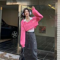 Pink Y2K Oversized Cropped Smock Sweater  - Thumbnail 3