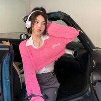 Pink Y2K Oversized Cropped Smock Sweater  - Thumbnail 5