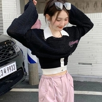 Pink Y2K Oversized Cropped Smock Sweater  - Thumbnail 7