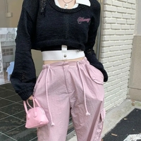 Pink Y2K Oversized Cropped Smock Sweater  - Thumbnail 8