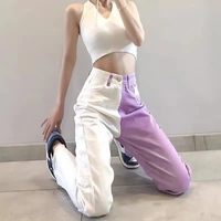 Purple & White Patchwork Straight Wide Leg Pants  - Thumbnail 1