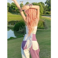 Purple & White Patchwork Straight Wide Leg Pants  - Thumbnail 2