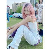 Purple & White Patchwork Straight Wide Leg Pants  - Thumbnail 3