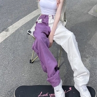 Purple & White Patchwork Straight Wide Leg Pants  - Thumbnail 6