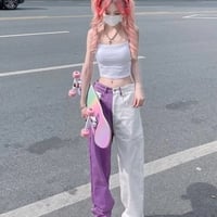 Purple & White Patchwork Straight Wide Leg Pants  - Thumbnail 7