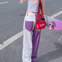 Purple & White Patchwork Straight Wide Leg Pants  - Thumbnail 8