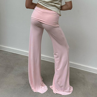 Pink Butterfly Rhinestone Fold Low Rise Flare Pants  - Thumbnail 1