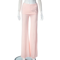 Pink Butterfly Rhinestone Fold Low Rise Flare Pants  - Thumbnail 3