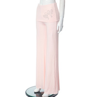 Pink Butterfly Rhinestone Fold Low Rise Flare Pants  - Thumbnail 4