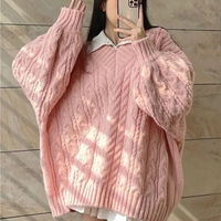 Pink Preppy Cable Knit V Neck Sweater  - Thumbnail 3