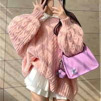 Pink Preppy Cable Knit V Neck Sweater  - Thumbnail 4