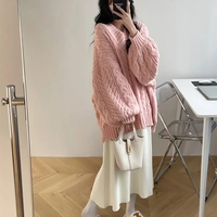 Pink Preppy Cable Knit V Neck Sweater  - Thumbnail 5