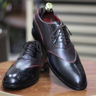 Men's brogue toe lace up black color genuine leather designer shoes - Thumbnail 3