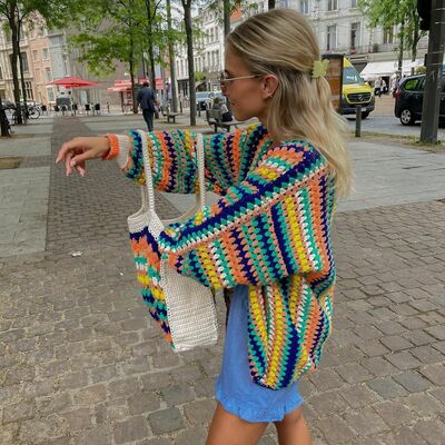 Rainbow stripe crochet loose cardigan  - Thumbnail 3