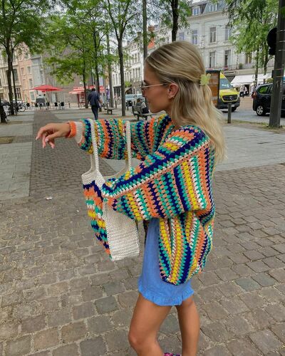 Rainbow Stripe Crochet Loose Cardigan 