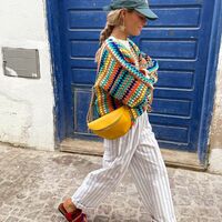 Rainbow Stripe Crochet Loose Cardigan  - Thumbnail 3