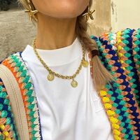 Rainbow Stripe Crochet Loose Cardigan  - Thumbnail 4