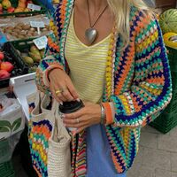 Rainbow Stripe Crochet Loose Cardigan  - Thumbnail 7