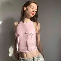 Pink Bow Sleeveless Crop Top - Thumbnail 1