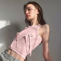 Pink Bow Sleeveless Crop Top - Thumbnail 2