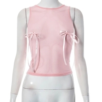 Pink Bow Sleeveless Crop Top - Thumbnail 4