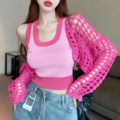 2pcs pink crochet smock + tank top - Thumbnail 2