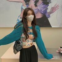 Blue Hollow Out Cropped Cardigan  - Thumbnail 2