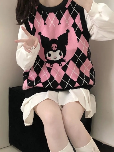 Anime Argyle Print Sweater Vest