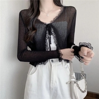 Sheer Lace Long Sleeve Cropped Cardigan  - Thumbnail 1