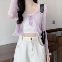 Sheer Lace Long Sleeve Cropped Cardigan  - Thumbnail 2